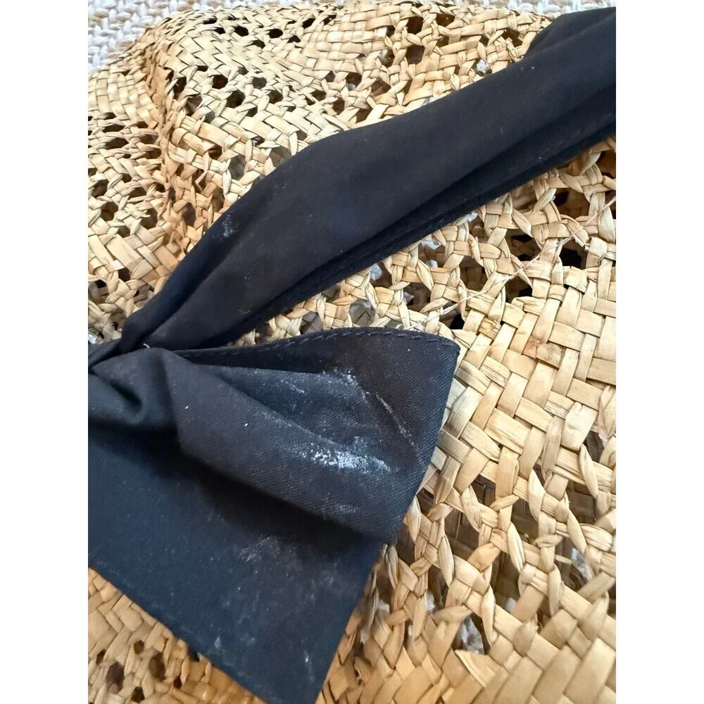 Woven Straw Sun Hat with Black Ribbon Bow